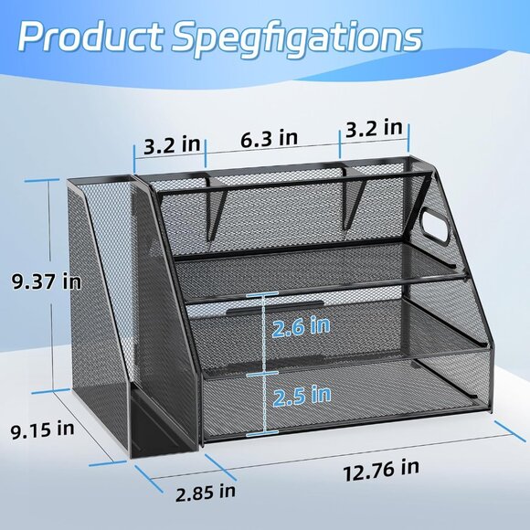 Stylish Black Metal Mesh 3-Tier Paper Organizer - Perfect for Office & Home - Picture 3 of 7